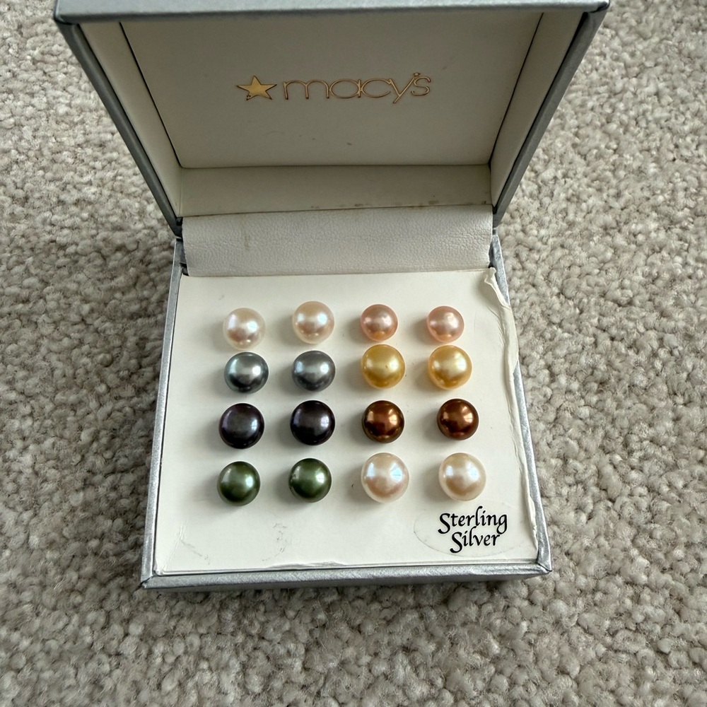 Macy's Sterling Silver Multicolor Pearl Stud Earring Set